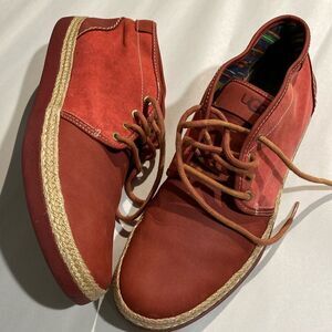 UGG MENS leather fabric high top sneakers espadrilles size 12 red rubber sole